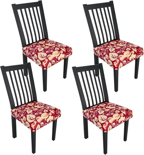Miniatura 151 de Juego de 4 fundas elásticas para sillas de comedor, fundas para sillas de comedor con estampado floral, fundas para asientos de sillas con estampado
