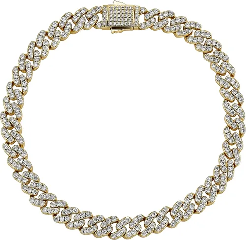 TOPGRILLZ 8mm Cuban Link Anklets Bracelet for Women 6 Times 14K Gold Plated Fashion Foot Jewelry Gift, 9" 10" 11"