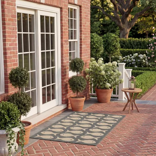 Miniatura 20 de SAFAVIEH Alfombra lavable para exteriores, colección Patio de 2.3 x 6.7 pies, color negro y beige, no desprende pelusa y fácil limpieza, ideal