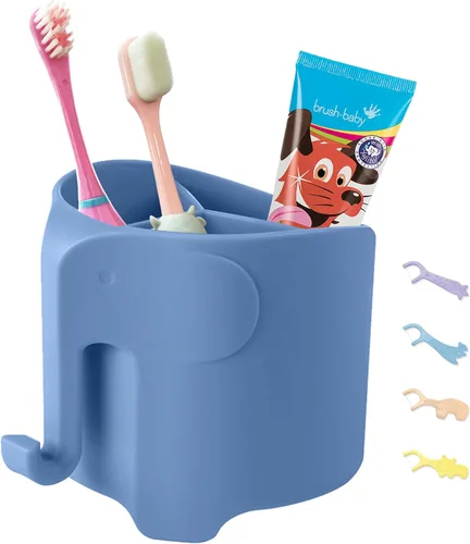 Miniatura 12 de Soporte para cepillos de dientes para niños, lindo soporte para cepillos de dientes de elefante para niños, soporte para pasta de dientes para baño