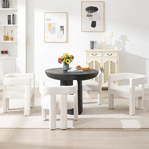 Miniatura 13 de Juego de 2 Sillas de Comedor Modernas / Sillas de Sala de Estar, Sillón de Tela, Silla Barrel Tapizada para Sala de Estar Cocina Recepción