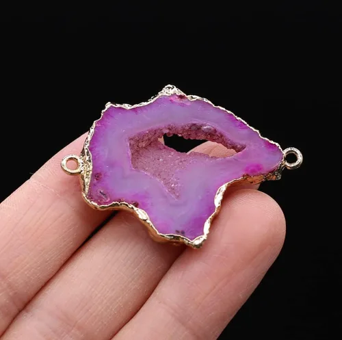 Miniatura 3 de QSLLER 5 Uds. de piedra natural ágata cristal brotes irregulares chapado en oro colgante hacer bricolaje joyería colgante accesorios encantos