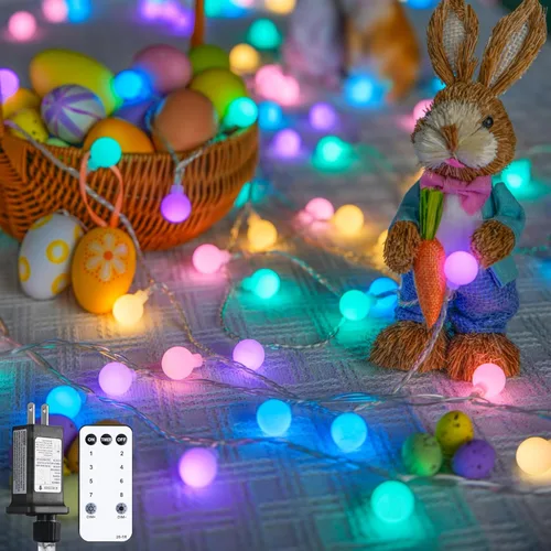 Miniatura 21 de JMEXSUSS 100 luces LED de Navidad a pilas para interiores y exteriores, impermeables, 33 pies, luces de globo en cadena con pilas con control Varios