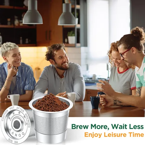 Miniatura 6 de AANQQ Cápsulas reutilizables K Cup para Keurig: paquete de 4 cápsulas mejoradas de malla de acero inoxidable de doble capa - Filtro recargable