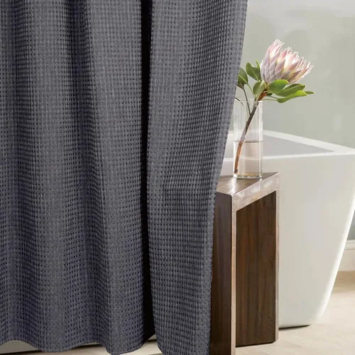 Miniatura 11 de Cortina de ducha negra con tejido de gofre: cortinas de ducha de tela texturizada resistente para baño, repelente al agua, 256 GSM, cortina de baño