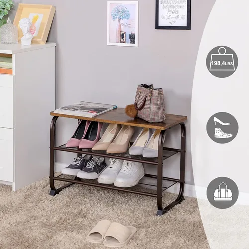 Miniatura 5 de VASAGLE - Banco para zapatos, estante de almacenamiento de 3 niveles para entrada, pasillo, sala de estar, muebles de acento industrial con marco