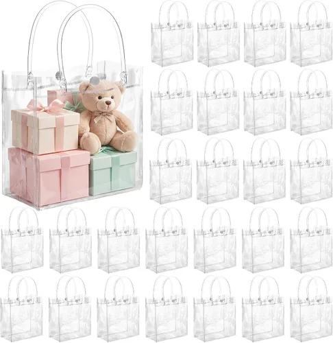 Miniatura 8 de Saintrygo 50 bolsas de regalo de plástico transparente con asas, bolsas de regalo de plástico reutilizables de PVC, bolsa de regalo de plástico