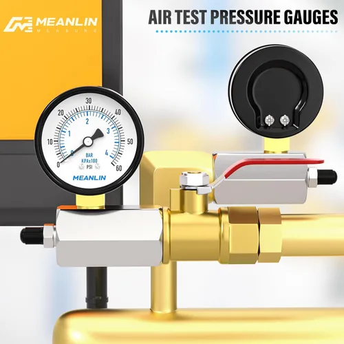 Miniatura 6 de MEANLIN MEASURE 0-60Psi 2" medidores de presión de prueba de aire graduados dobles de acero, conexión FNPT de 3/4", precisión de -3-2-3%