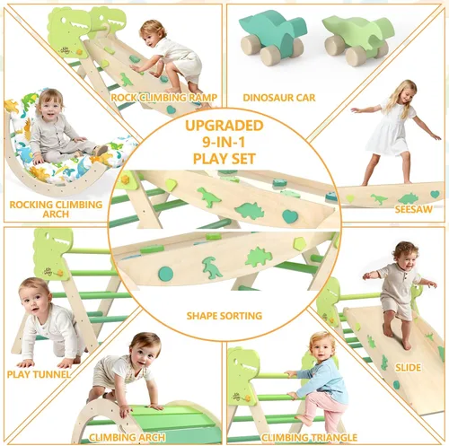 Miniatura 3 de Set de Triángulo Pikler con Cojín 9 en 1 Juguetes de Escalada para Niños Pequeños 1-3 Gimnasio de Escalada Interior para Bebés Juguetes Montessori
