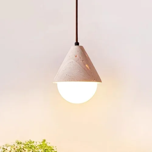 Modern Globe Glass Hanging Lamp Mid Century Small Pendant Light Fixtures Vintage Cone Yellow Travertine Chandelier for Kitchen Island Bar Restaurant