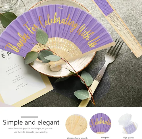 Miniatura 3 de Tatuo 100 abanicos de mano de boda para invitados, ventilador plegable de mano a granel con bolsa de organza, gracias por celebrar con nosotros