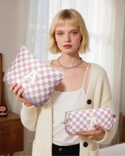 Miniatura 8 de Narwey Bolsa de maquillaje con inicial, regalos de graduación para adolescentes, niñas, niños y adolescentes, monograma personalizado, bonita bolsa