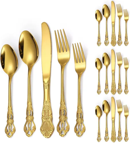 Miniatura 15 de Modern Silverware - Juego de cubiertos martillados de acero inoxidable de 20 piezas para 4 personas, incluye tenedores, cucharas, cuchillos, plateado