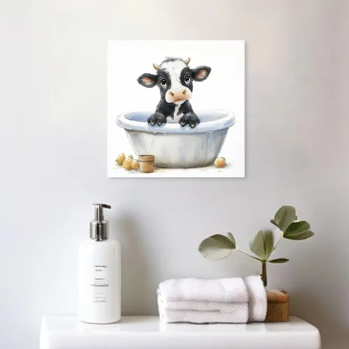 Miniatura 4 de Kunstorner Decoración de baño de vaca para decoración de pared de dormitorio y sala de estar (13.5 x 13.5 pulgadas)