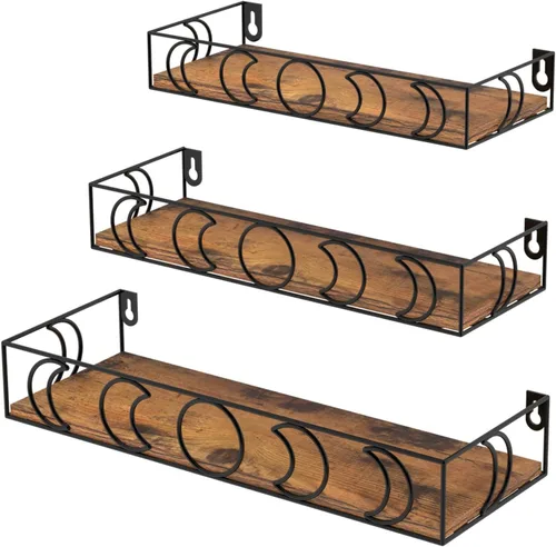 Miniatura 10 de PHAREGE Estantes Flotantes de Fases Lunares Negros, Juego de 3 Pequeños Estantes Decorativos de Pared para Almacenamiento de Libros y Plantas