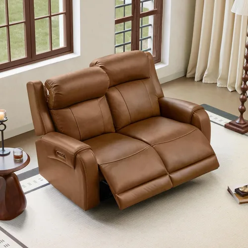 Miniatura 19 de CHITA Sofá reclinable eléctrico de piel auténtica, sofá reclinable con reposacabezas eléctrico, doble motor, puertos de carga USB, sofá reclinable