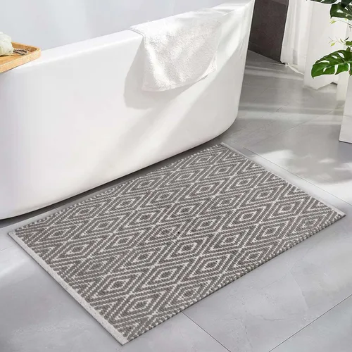 Miniatura 15 de Chardin home Alfombra de pasillo 100% algodón con diamantes de 2 x 5 pulgadas, totalmente reversible, lavable a máquina, beige grisáceo y blanco