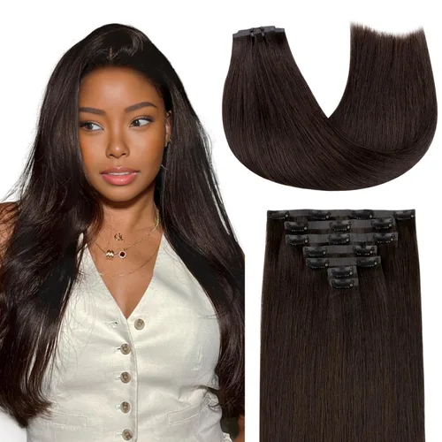 Miniatura 58 de Lashey - Extensiones de cabello con clip sin costuras, de cabello humano real, 7 unidades, 110 g, 14 pulgadas, color negro natural, lacio