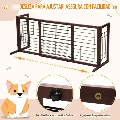 Miniatura 6 de COZIWOW Puerta para perros de 38 a 67 pulgadas, puerta independiente para mascotas, extra ancha, valla de madera para cachorros, puertas de Marrón