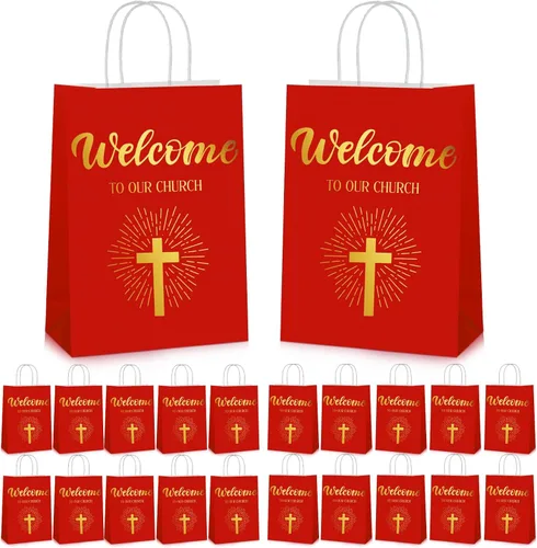 Miniatura 7 de Chuangdi 50 bolsas de regalo de bienvenida a la iglesia, bolsas de papel cristiano con asas para invitados, día de la madre, baby shower, Púrpura