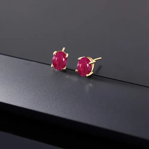 Miniatura 323 de Gem Stone King Aretes de oro de 14 quilates con piedra natal ovalada de 0.315 x 0.236 in Aretes de oro para mujer