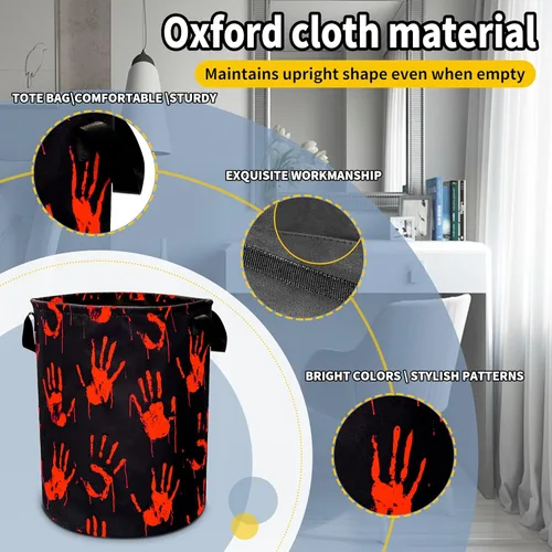 Miniatura 3 de Cesta de Lavandería con Estampado de Mano de Salpicaduras de Sangre, Patrón de Gotas de Sangre, Tela Oxford Plegable, Bolsa de Mano Divertida, Cesta
