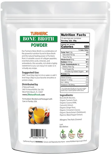 Miniatura 2 de Caldo de hueso de cúrcuma en polvo (bovino) – Hecho en Estados Unidos – Proteína + colágeno + aminoácidos – Suplemento de carne superalimento