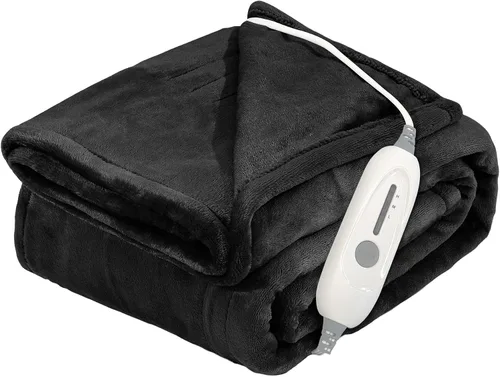 Manta térmica de 50 x 60 pulgadas, manta eléctrica de franela súper suave, 3 niveles de calefacción, apagado automático 4H, protección contra Negro