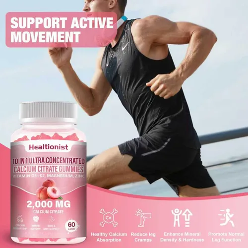 Miniatura 4 de 2 paquetes de 2000 mg de citrato de calcio con vitamina D3 K2 suplementos de gomitas para mujeres y hombres, magnesio, zinc, alta absorción, apoyo