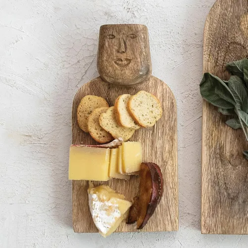 Miniatura 2 de Cortadora compacta de queso de madera de mango tallada a mano y tabla de cortar con diseño de mango facial y acabado peinado, natural