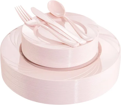 Miniatura 10 de YOUBET 125 platos de plástico azul, platos desechables para baby shower, incluye 25 platos llanos, 25 platos de postre, 25 tenedores, 25 cuchillos