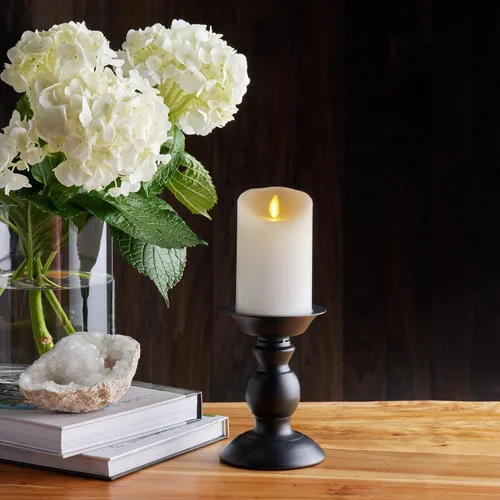 Miniatura 3 de Luminara Vela de pilar sin llama parpadeante blanca de 4.5" con borde festoneado - Luz LED blanca cálida - Funciona con 2 pilas decorativas