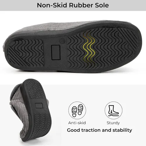 Miniatura 5 de HomeTop Pantuflas de pana para mujer, cómodas, ajustables, con velcro y espuma viscoelástica, para interiores, con espalda cerrada, para pies
