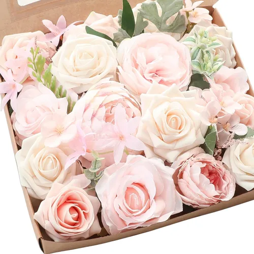 Miniatura 25 de Floroom - Flores artificiales de aspecto real en color lila, lavanda, púrpura y crema, rosas falsas, dalias y vegetación en conjunto de caja
