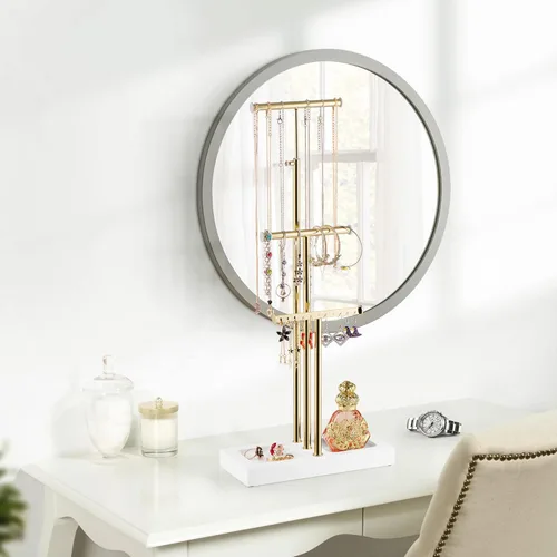 Miniatura 8 de Love-KANKEI Organizador de joyas colgante con base de metal y madera, soporte para collar con árbol de 3 niveles soporte para joyas para pulseras