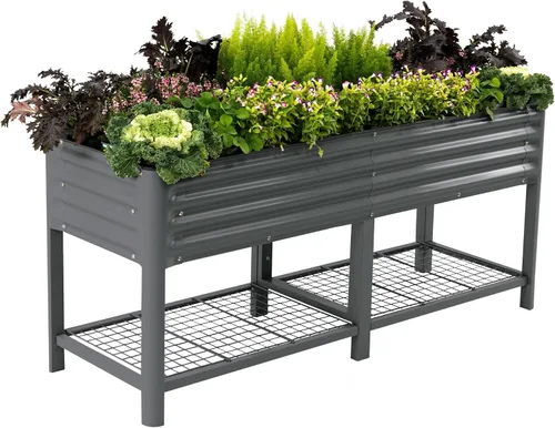 Miniatura 25 de Cama de jardín elevada rodante - Serie V, camas de jardín de 2' x 4' con patas y estante de almacenamiento para patio y porche, capacidad