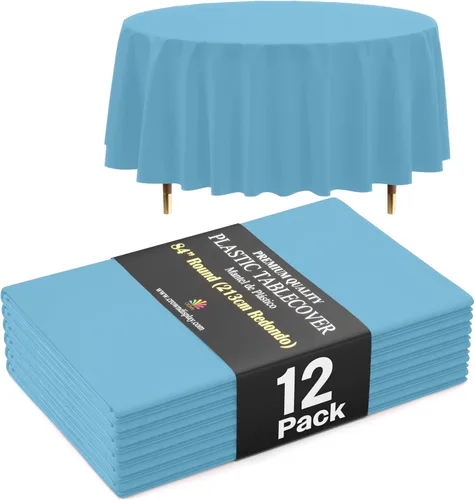 Miniatura 70 de Exquisite 66% Thicker Premium Aqua Round Tablecloth 0.5 Mil 6 Pack Plastic Table Cloth Disposable 84 Inch Round Plastic Tablecloth Won't Tear Easily