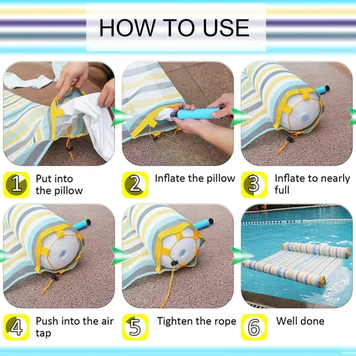 Miniatura 6 de Paquete de 2 hamacas inflables 4 en 1 para piscina, hamaca multiusos para piscina (silla, silla, hamaca, flotador), hamaca de agua portátil