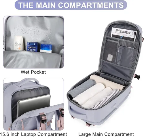 Miniatura 4 de coofay Mochila de viaje grande para mujer, aprobada para aviones, bolsa de mano, impermeable, para deportes, equipaje, informal, pequeña mochila