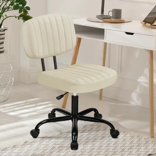 Miniatura 12 de DUMOS Silla de escritorio de oficina en casa, silla ergonómica de piel sintética sin brazos, con cómodo soporte lumbar y altura ajustable, tocador