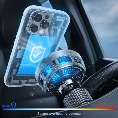 Miniatura 2 de [Esoulk] Qi2 - Cargador inalámbrico rápido para automóvil de 25 W con ventilador de refrigeración, soporte magnético de ventilación compatible