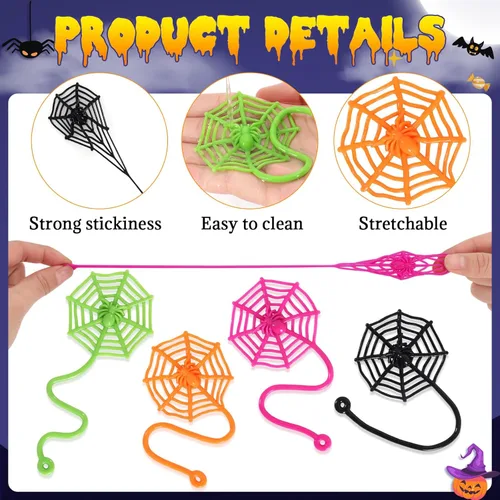 Miniatura 3 de 24 piezas de telaraña adhesiva para niños, 7.6 pulgadas de telaraña, juguetes de mano pegajosos de telaraña, recuerdos de fiesta de araña