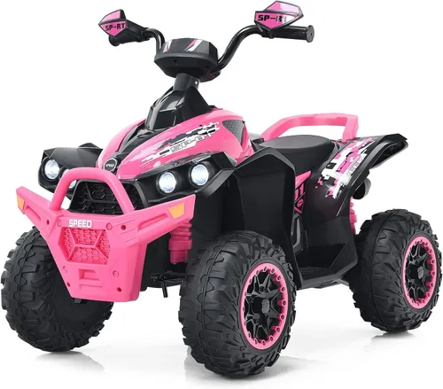 INFANS vehículo de juguete para paseo, ATV eléctrico de 12V con 4 ruedas, vehículo con música, claxon, velocidades alta y baja, luces LED, juguete