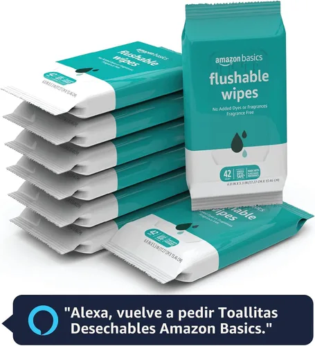Miniatura 7 de Amazon Basics Toallitas de inodoro desechables para adultos, sin fragancia, 42 unidades (paquete de 8) (total 336 toallitas) (anteriormente Solimo)