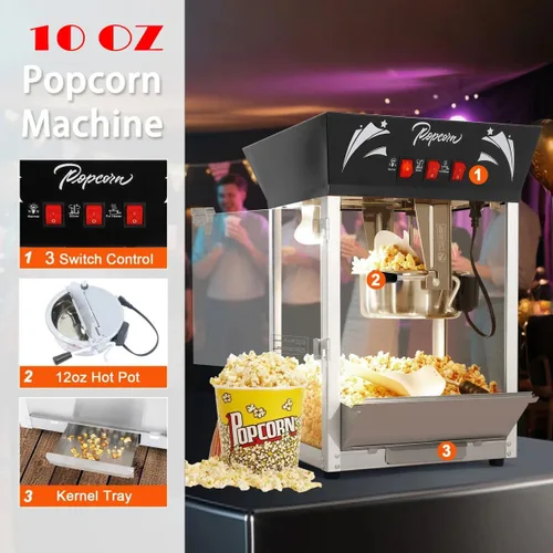 Miniatura 6 de Máquina comercial para hacer palomitas de maíz con hervidor de acero inoxidable de 10 onzas, máquina de palomitas de maíz para encimera de 850 W
