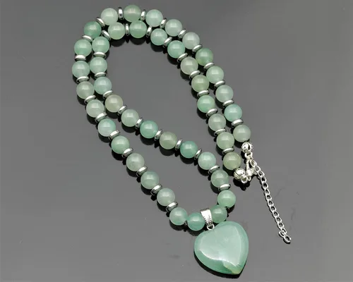 Miniatura 39 de Colgante de corazón de aventurina natural, Collar de cuentas de aventurina genuina, Collar de piedra verde, Collar de piedras preciosas, Cuentas