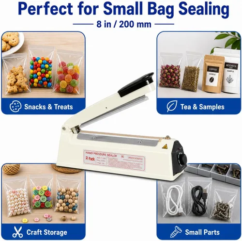 Miniatura 6 de Sellador térmico por impulso con barra de sellado, máquina de sellado y corte de bolsas de alta resistencia, 2 reemplazos adicionales
