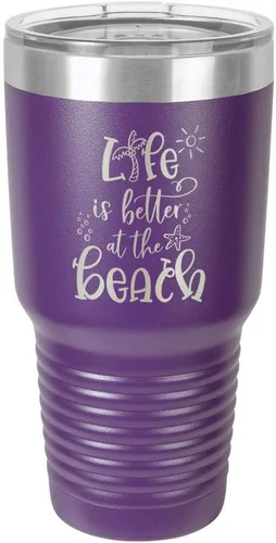 Miniatura 18 de La vida es mejor en la playa 3 grabado 30 oz vaso de acero con recubrimiento de polvo grabado láser taza de viaje de camello polar libre de BPA