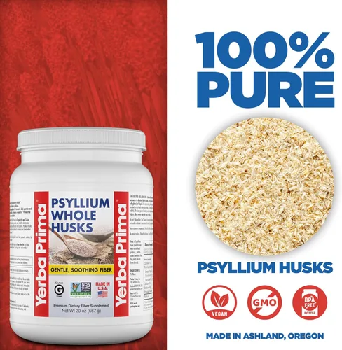 Miniatura 3 de Yerba Prima Suplemento entero de fibra de cáscara de psyllium de 20 onzas (paquete de 2) – vegano, sin gluten, sin OMG