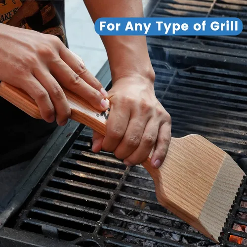 Miniatura 2 de CONSDAN Raspador de parrilla de madera, cepillo de madera de roble soild, raspador de parrilla para parrilla al aire libre, raspador de parrilla sin